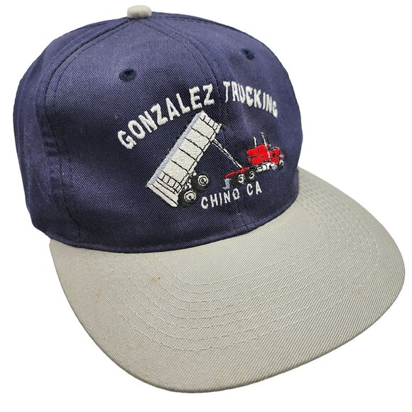 Gonzalez Trucking Chino CA Embroidered Otto Cap Navy Gray Snapback Hat - Picture 1 of 15